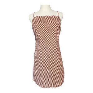 EUC Levi’s Danny brown, pink & cream checkered dress | size S